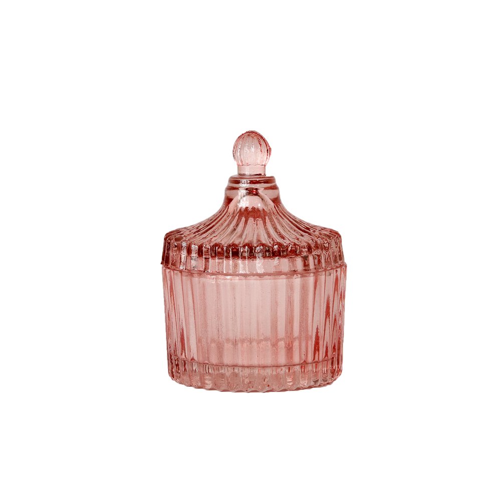 Cut Glass Votive With Lid - Pink