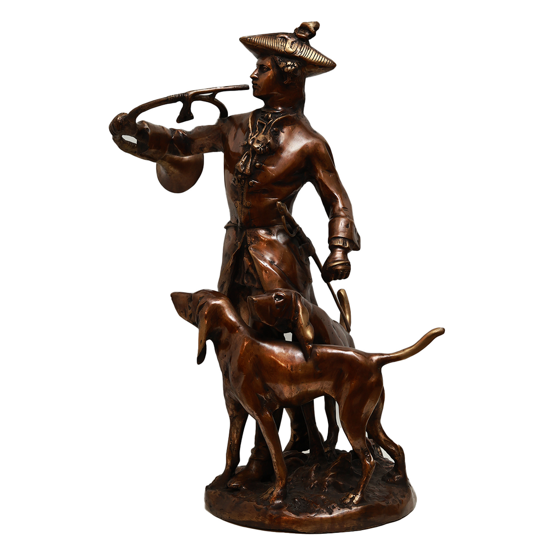 Vintage Hunter with Hounds Sculpture - Brass