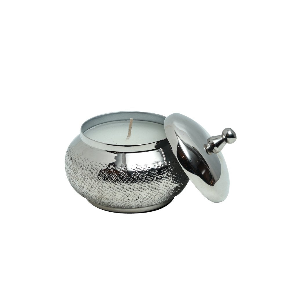 Embossed Candle Jar - Silver in Metal