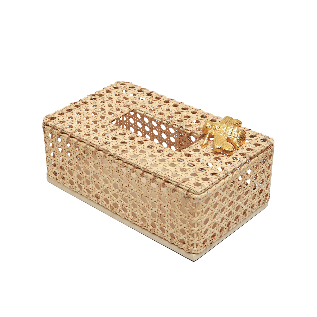 Tissue Box  Holder - Decorative Golden Bee in Rattan