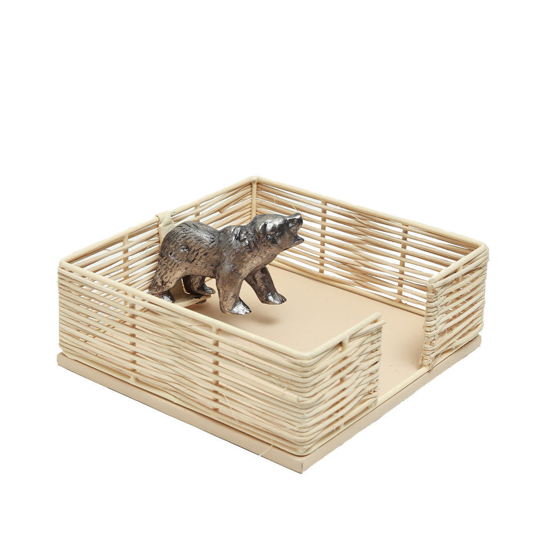 Napkin Holder - Decorative Silver Bear in Rattan