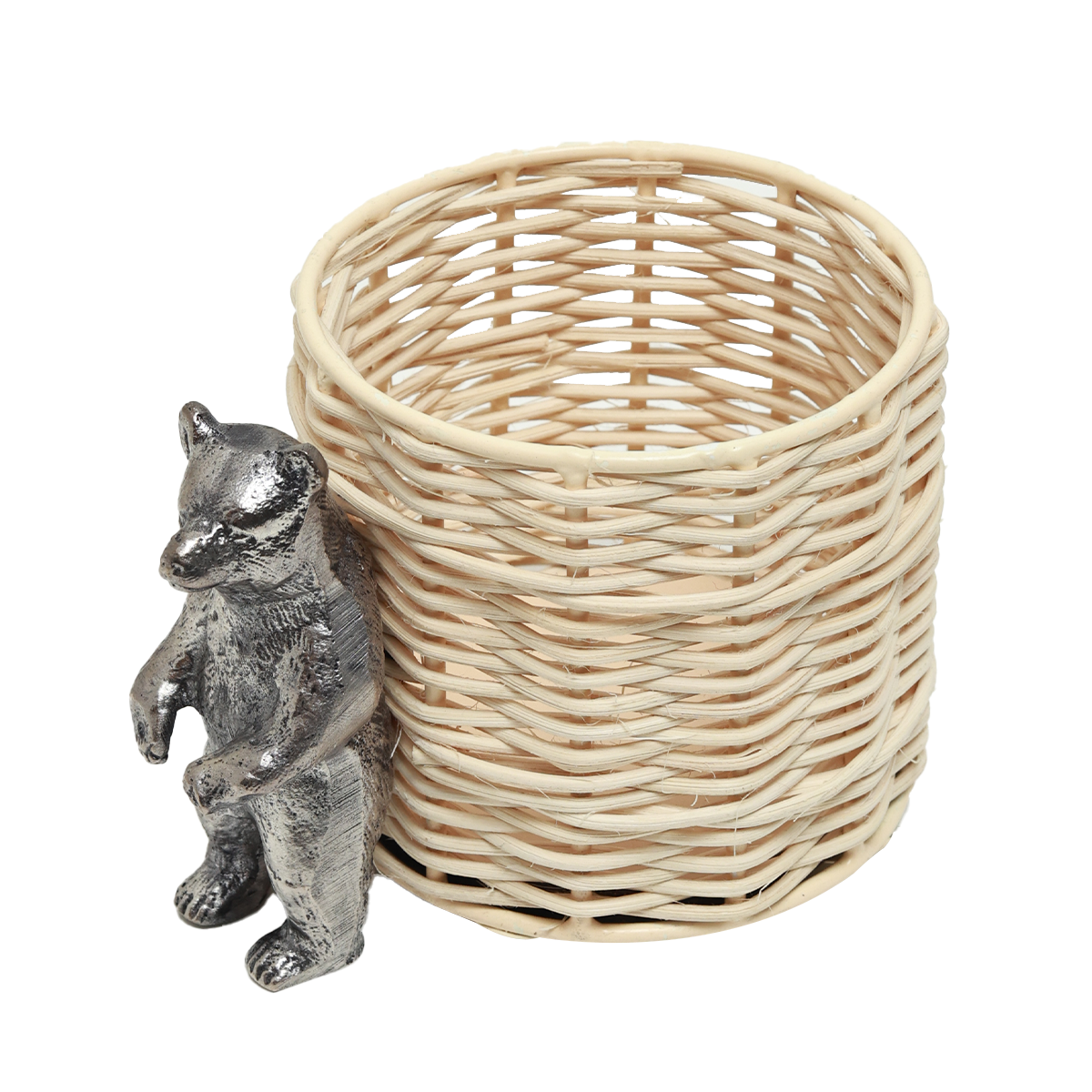 Pen Holder - Decorative Silver Bear in Rattan