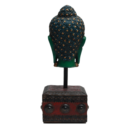 Serene Buddha Sculpture - Green in Metal and Wood
