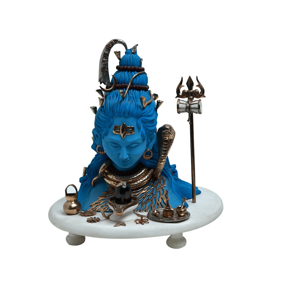Neelakantha Shiv Idol - Large Blue in Resin and Gold Plated