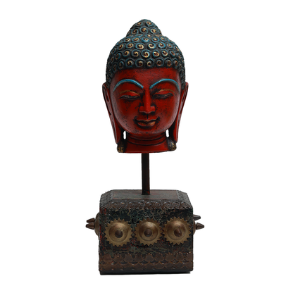 Serene Buddha Sculpture - Red in Metal and Wood