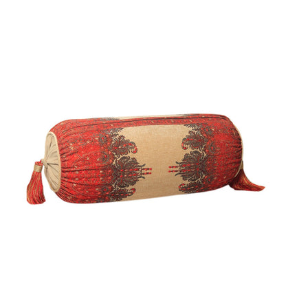 Jamawar Bolster Cushion - Beige in Shanil  28&quot; X 10&quot;