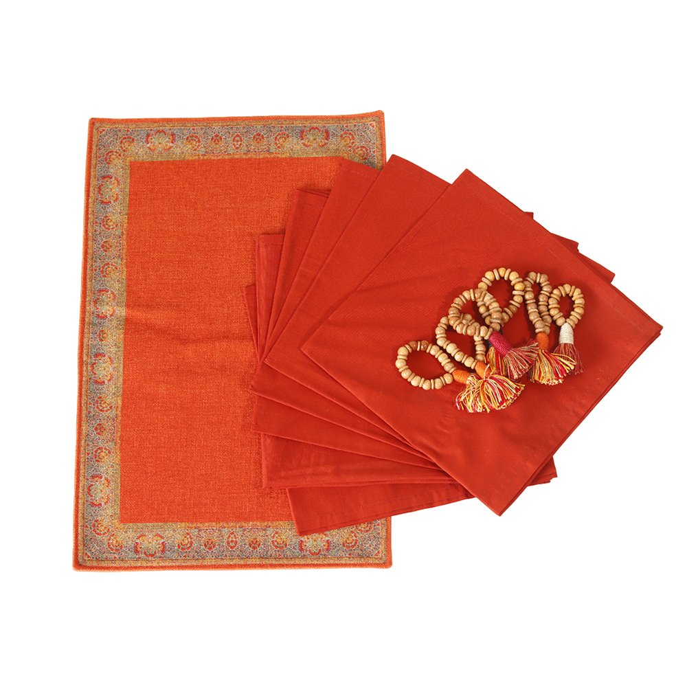 Jamawar Paisley Table Mats- Red in Shanil Set Of 6