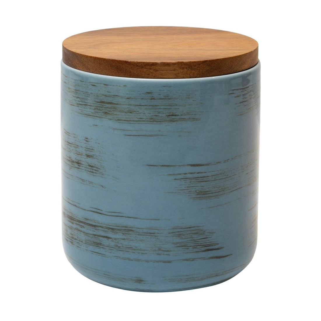 Blue Strokes Ceramic Pot With Bamboo Lid