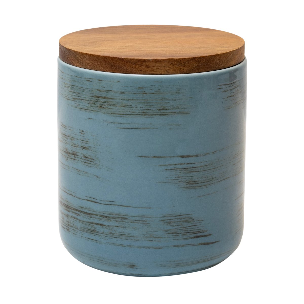 Blue Strokes Ceramic Pot With Bamboo Lid