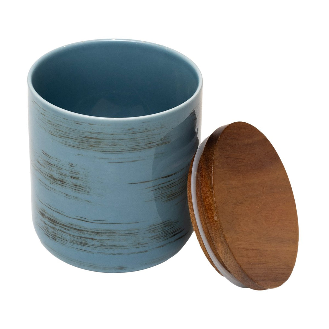 Blue Strokes Ceramic Pot With Bamboo Lid