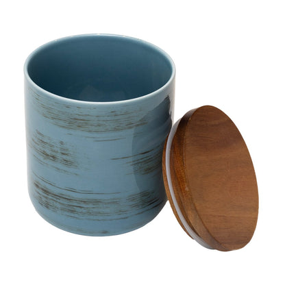 Blue Strokes Ceramic Pot With Bamboo Lid