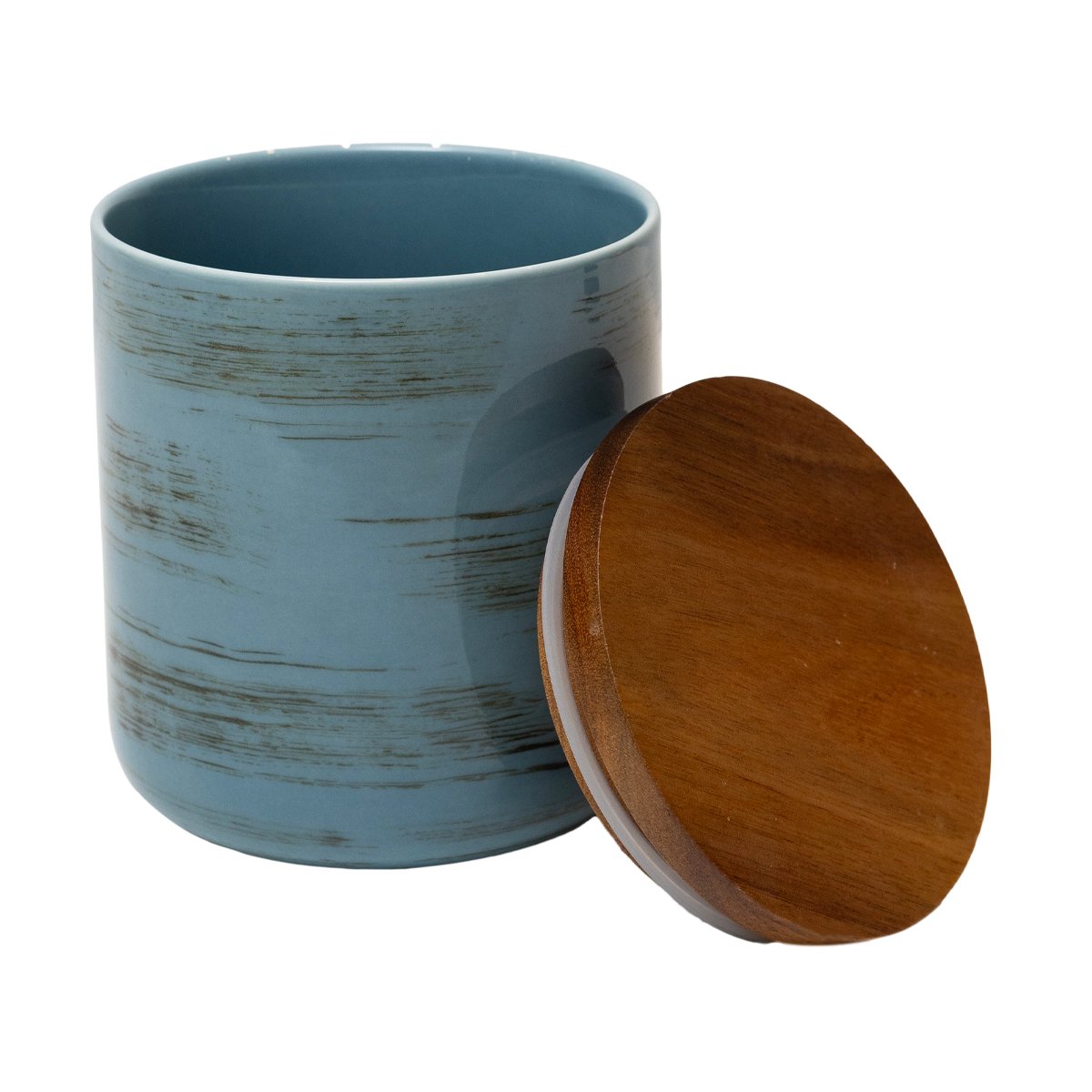 Blue Strokes Ceramic Pot With Bamboo Lid
