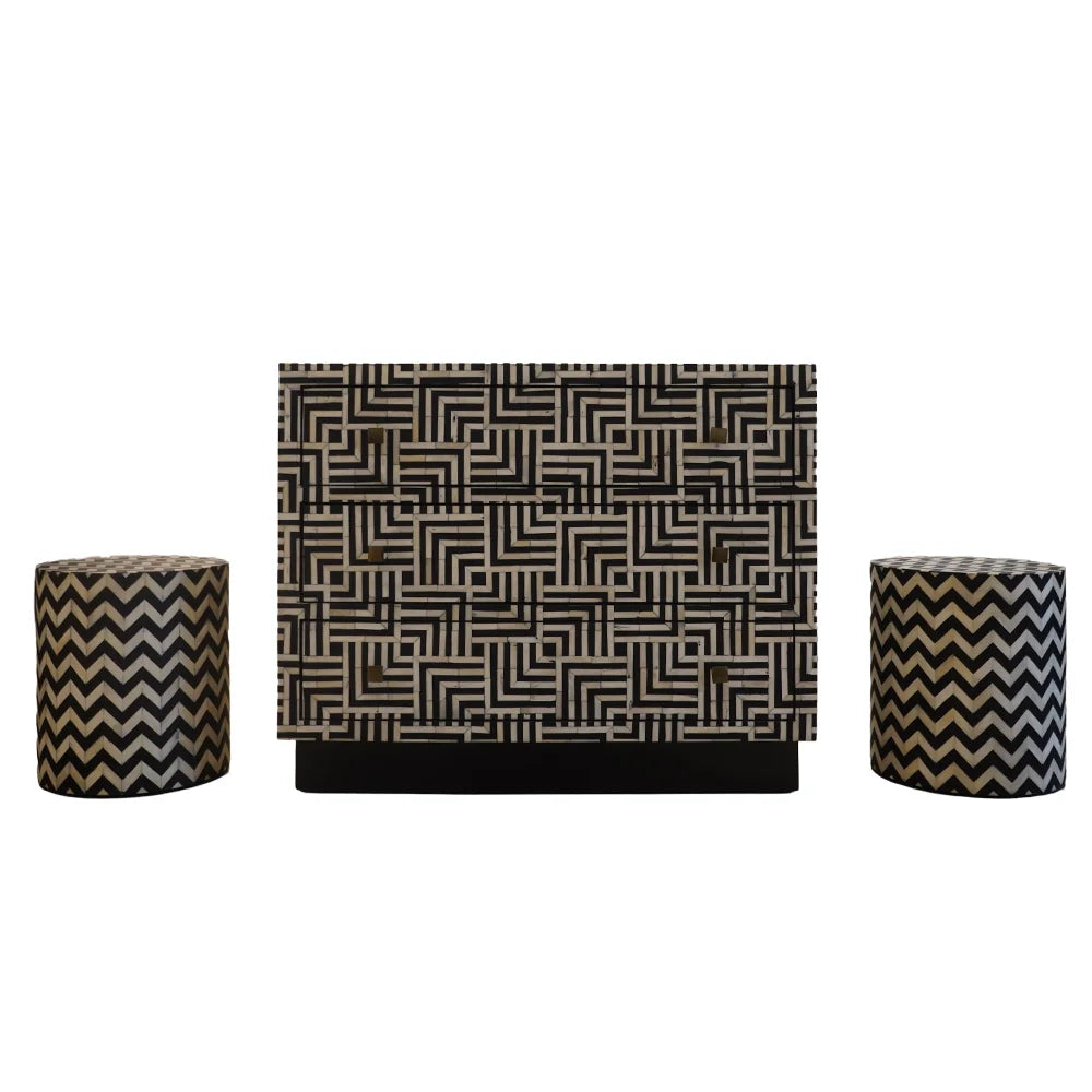 Handcrafted side table - Black n White Bone Inlay and Wood