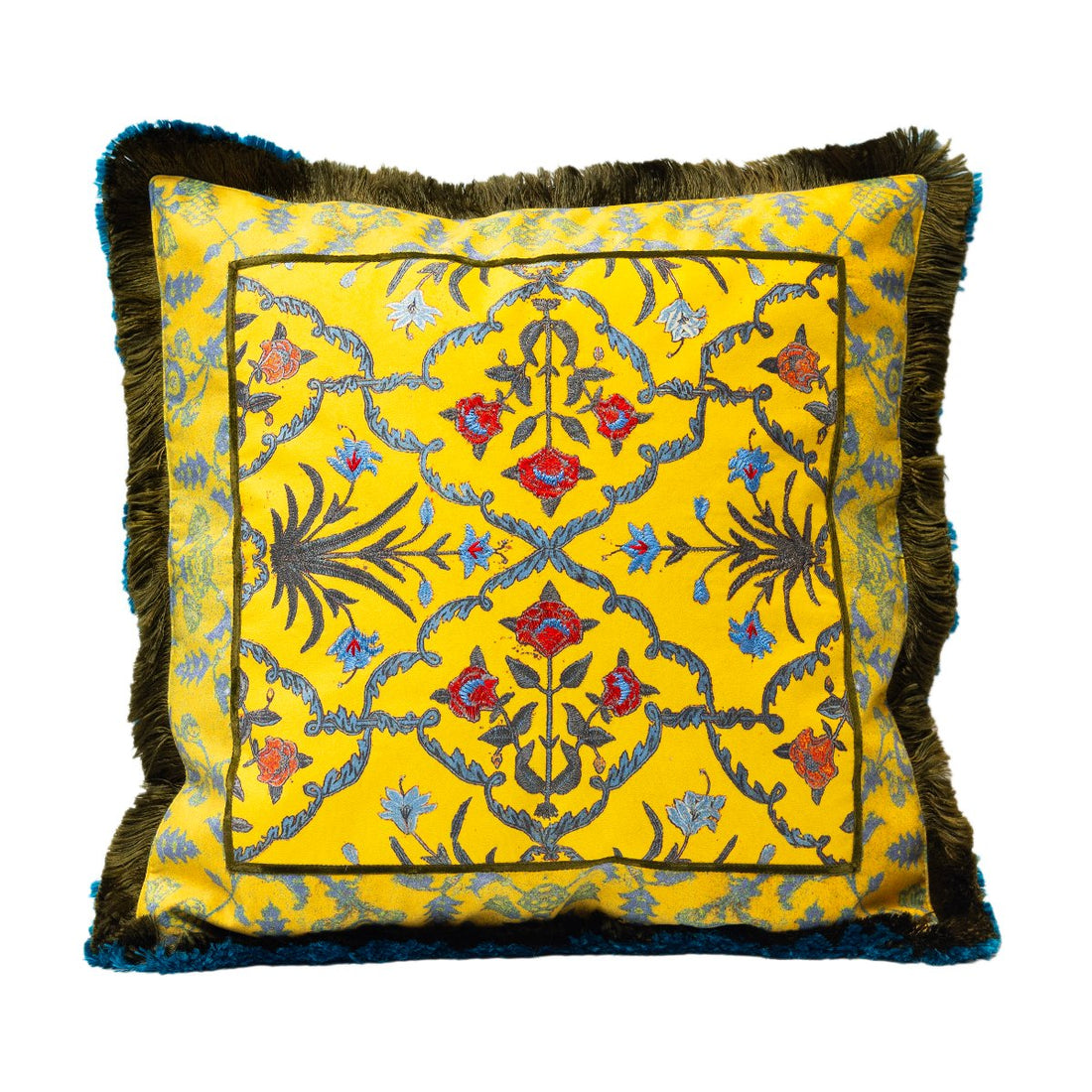Chinar Cushion Cover - Mustard in Chenille  18&quot;x18&quot;