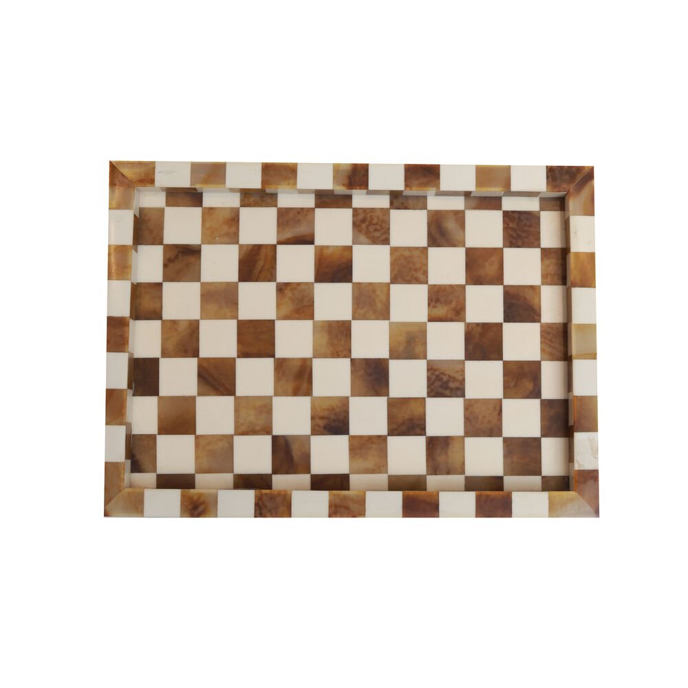 Chequered Box and Tray Set - Brown and Beige in Inlay