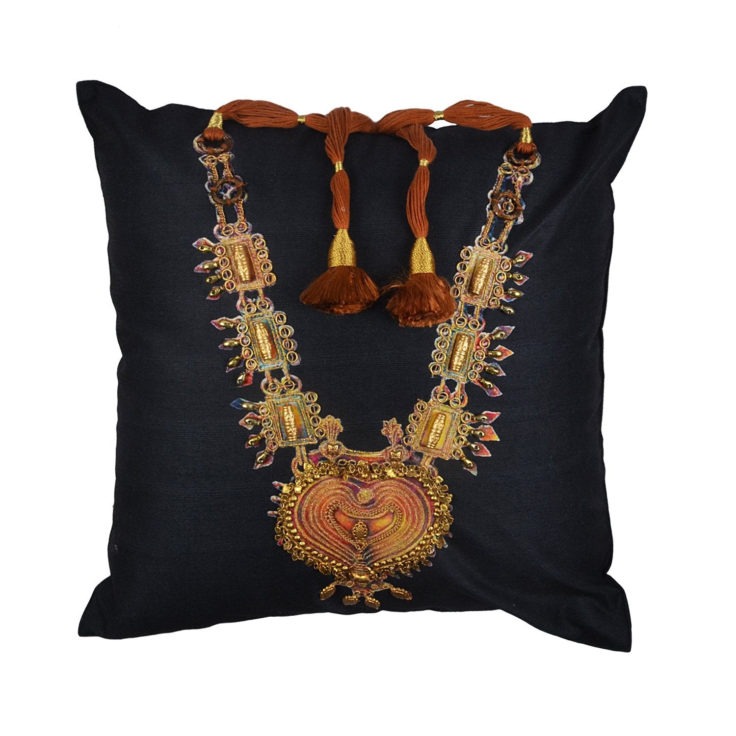 Apsara Haar Cushion Cover – Black in Silk Blend 16&