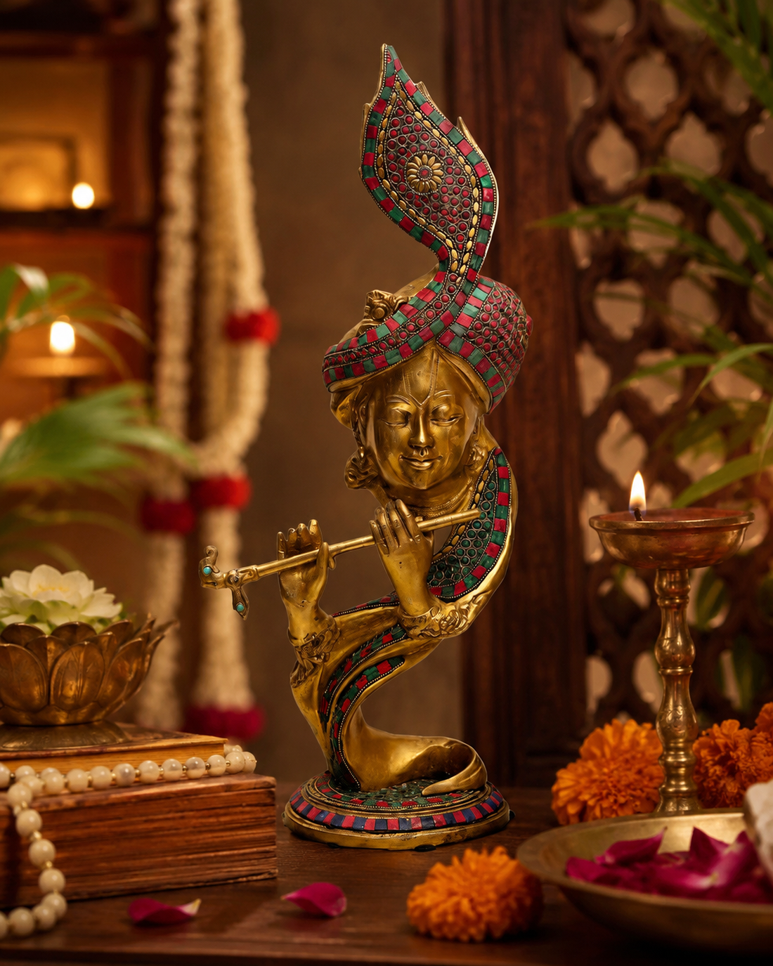 Bansuri Krishna - Colored in Brass