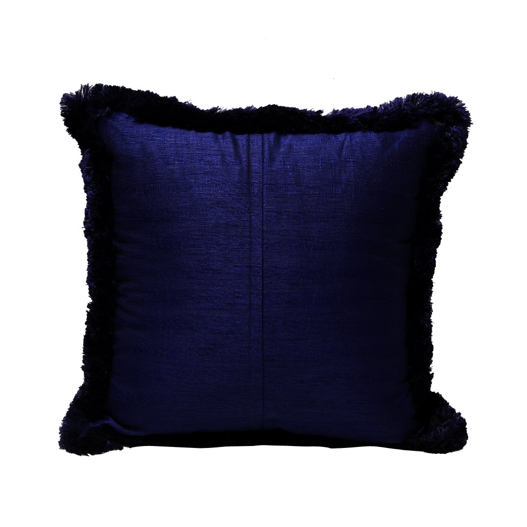 Fringe Cushion Cover -  Blue  in Silk Blend  18&