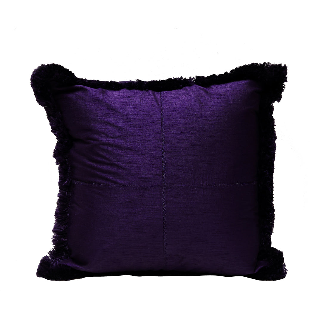 Fringe Cusion Cover -  Purple  in Silk Blend  18&