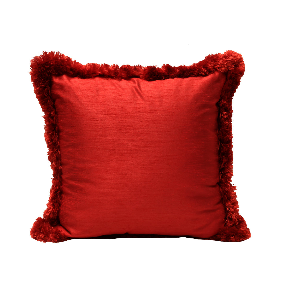 Fringe Cushion Cover - Red in Silk Blend 18&