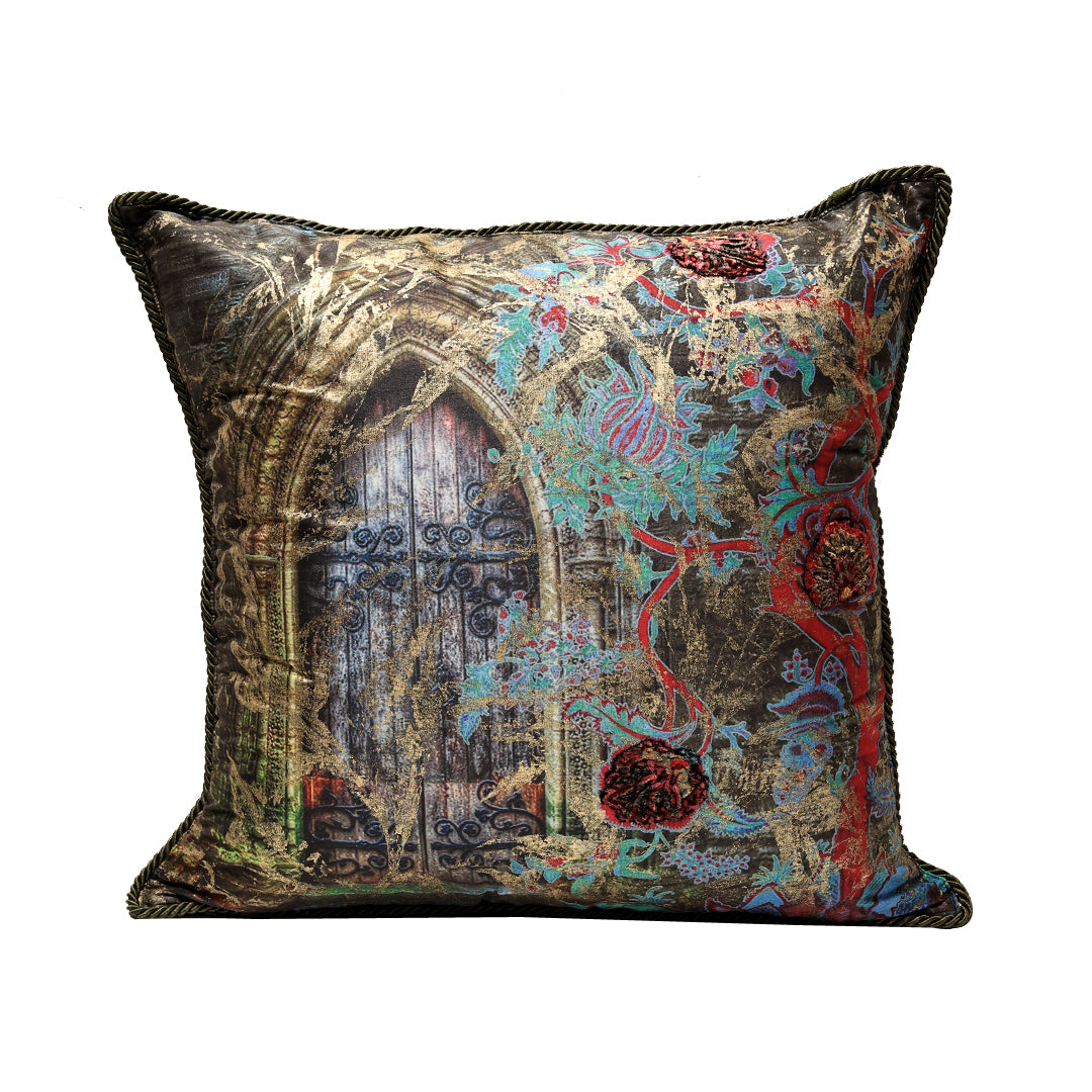 Antique Door Cushion cover - Silver Blue in Silk Blend  20&