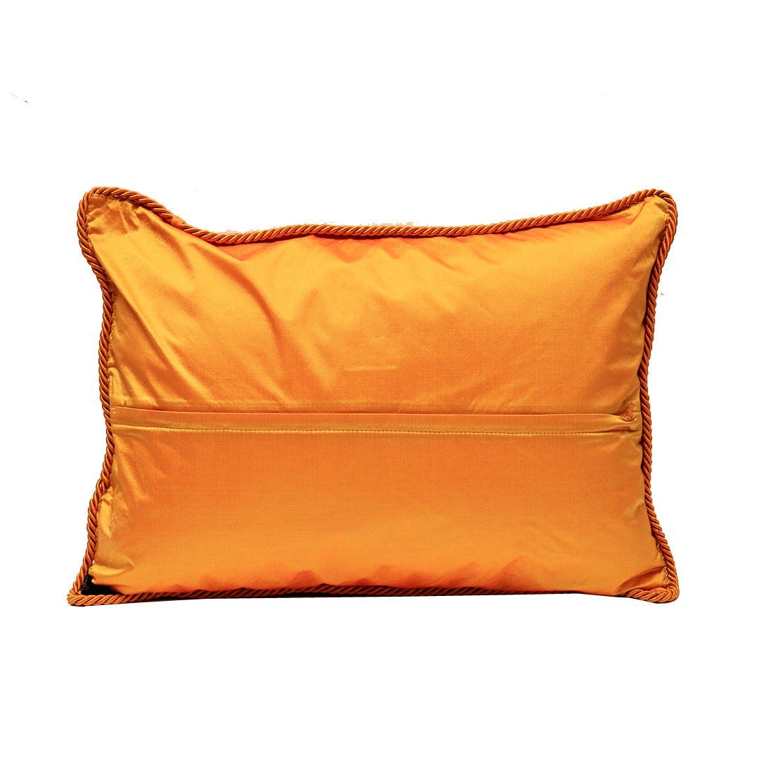 Mughal Cushion Cover - Orange in Silk Blend 14&