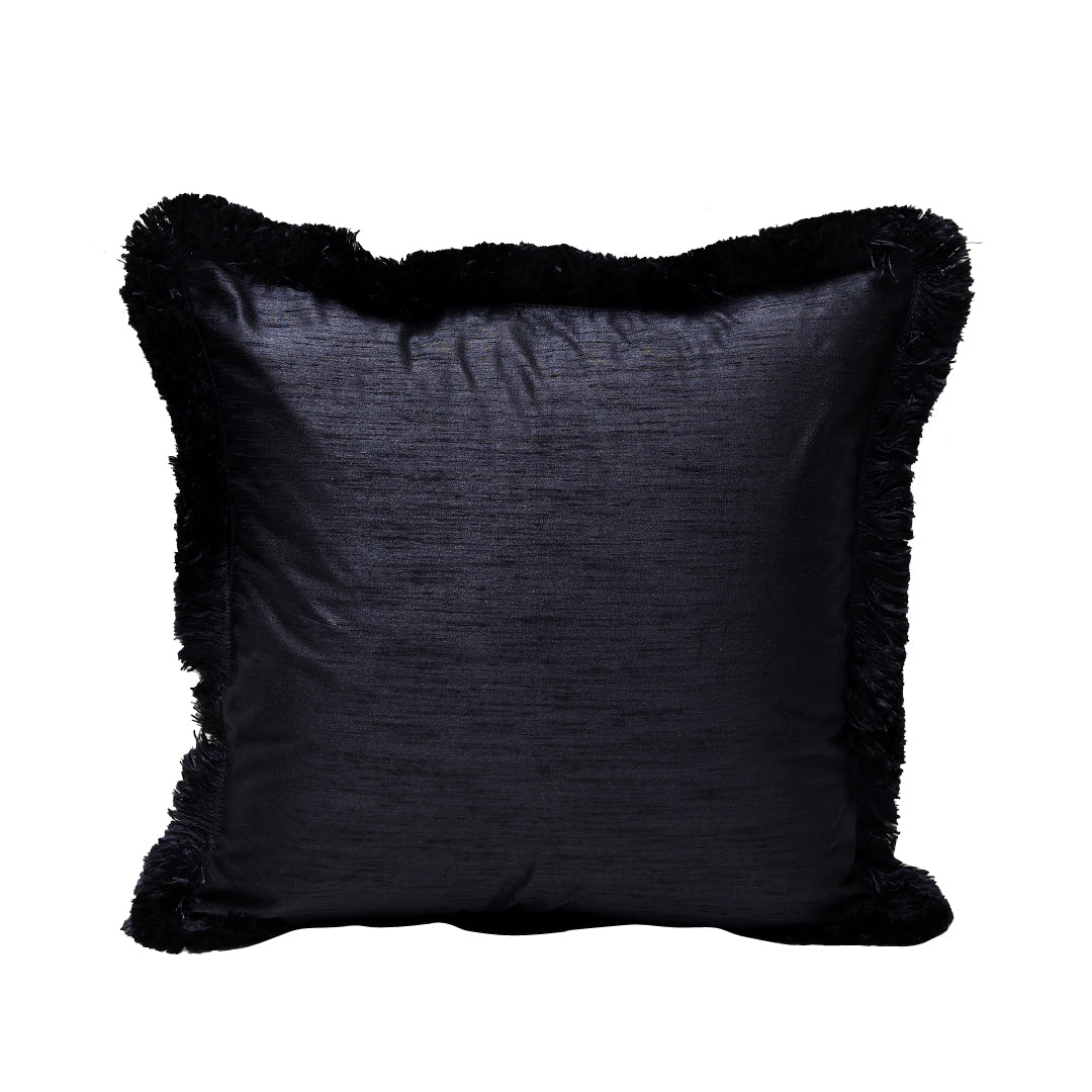 Fringe Cushion Cover -  Dark Blue in Silk Blend  18&