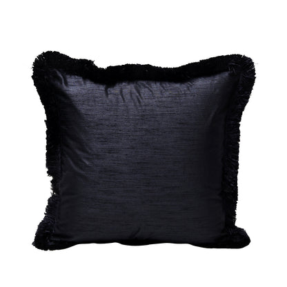 Fringe Cushion Cover -  Dark Blue in Silk Blend  18&