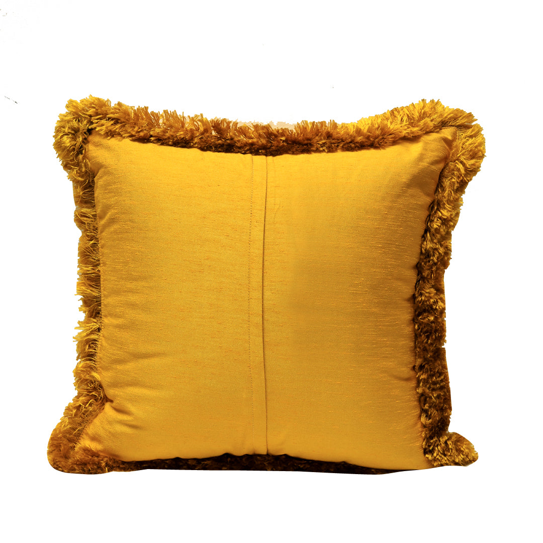 Fringe Cushion Cover -  Yellow  in Silk Blend  18&