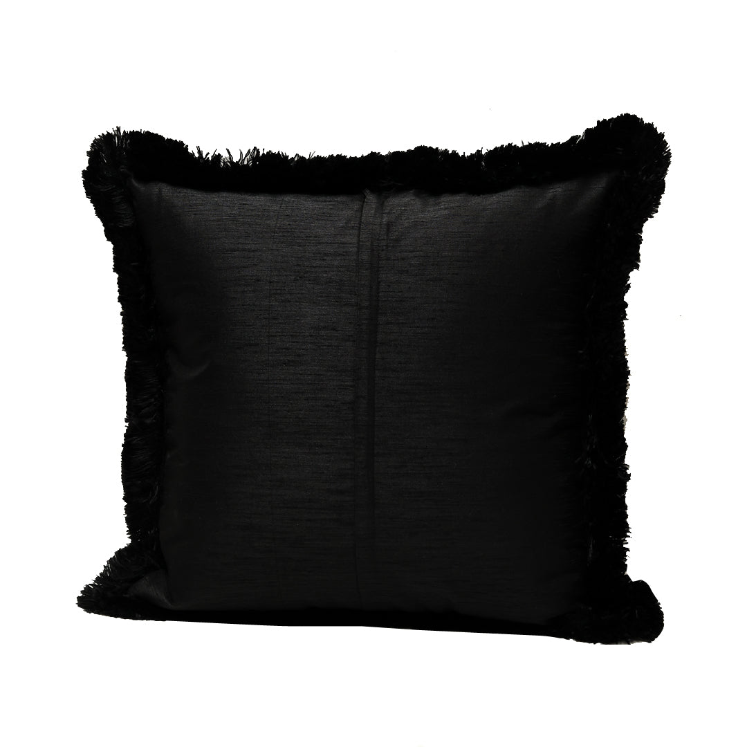 Fringe Cushion Cover -  Black in Silk Blend  18&