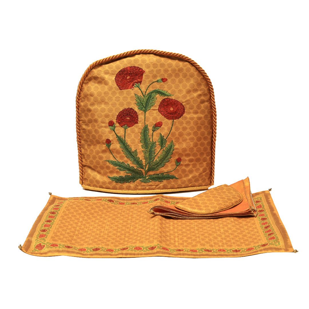 Mughal Tea Cozy  Set - Yellow in Silk