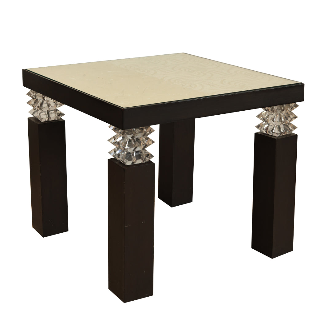 Crystal Pillar Accent Table - Teak Wood
