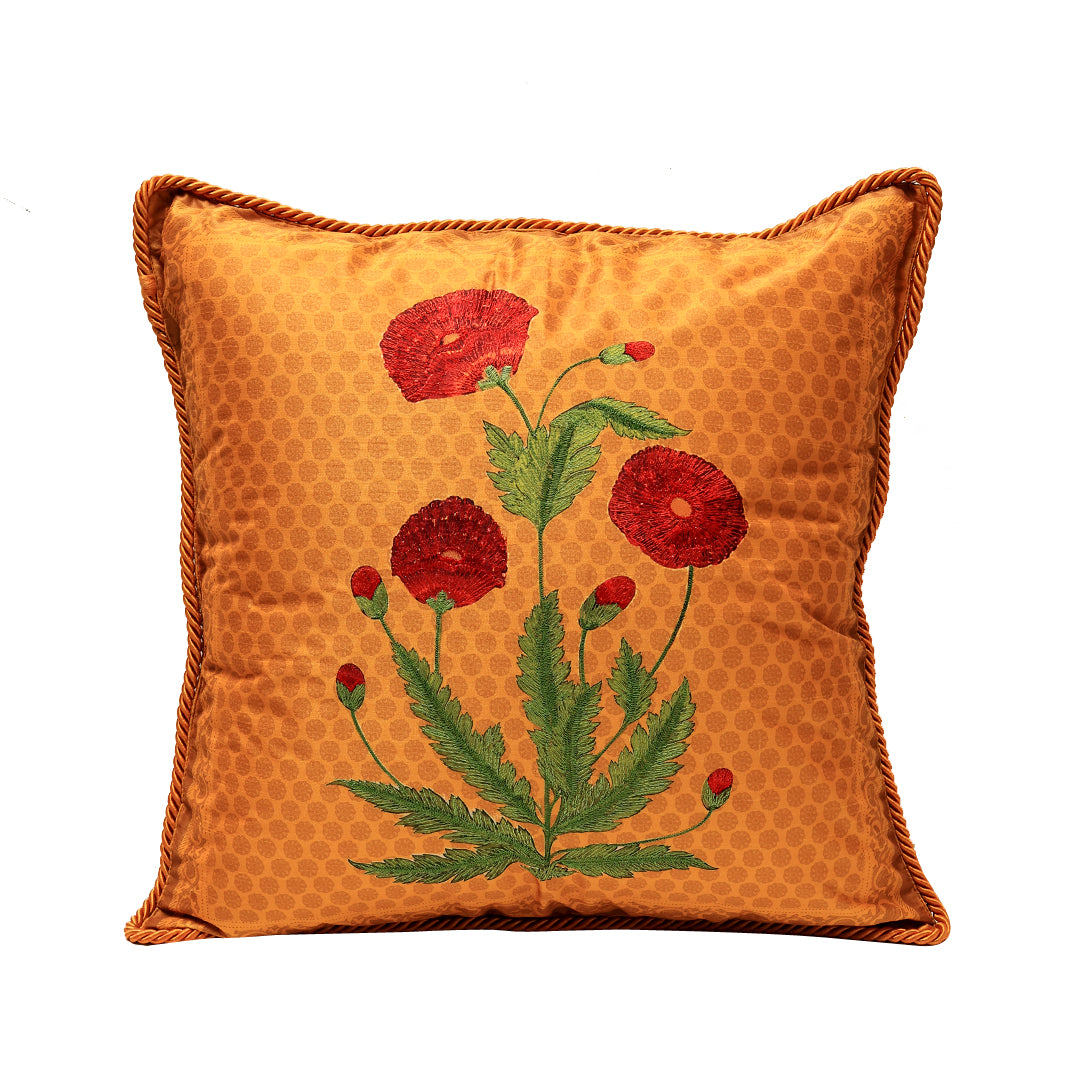 Mughal Cushion Cover - Yellow in Silk Blend  18&