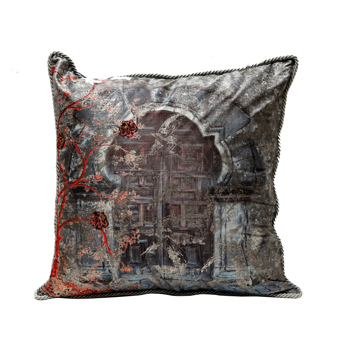 Antique Door Cushion cover - Grey in Silk Blend  20&