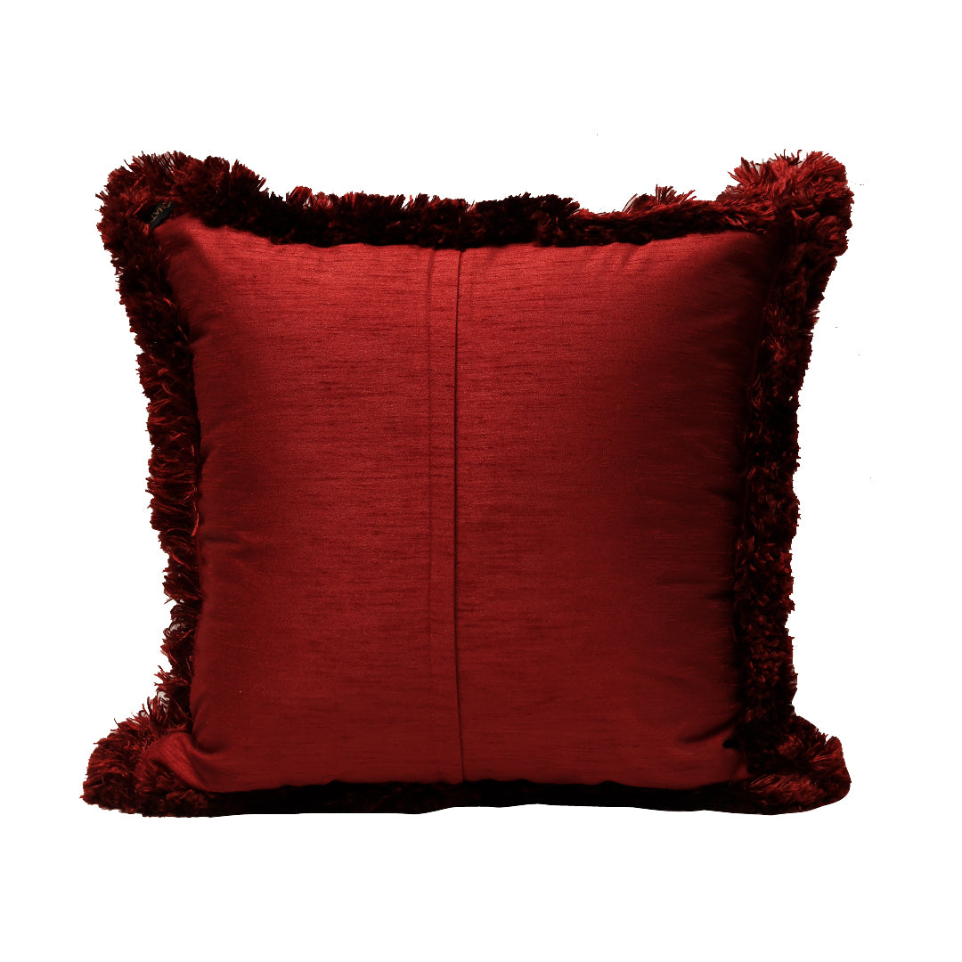Fringe Cushion Cover -  Maroon in Silk Blend  18&