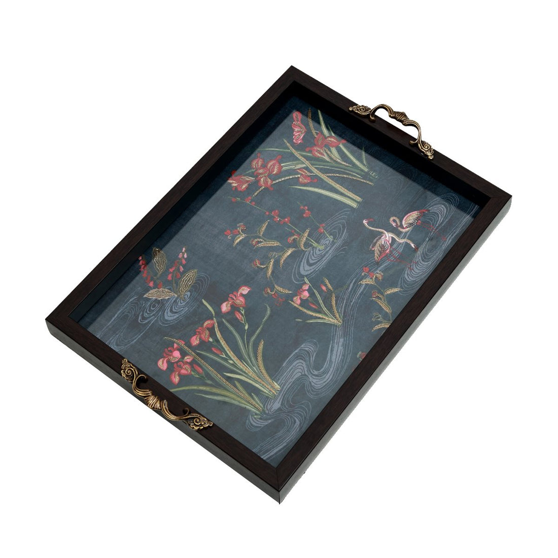 Odyssey Vanya Tray - Blue Large in Wood and Glass