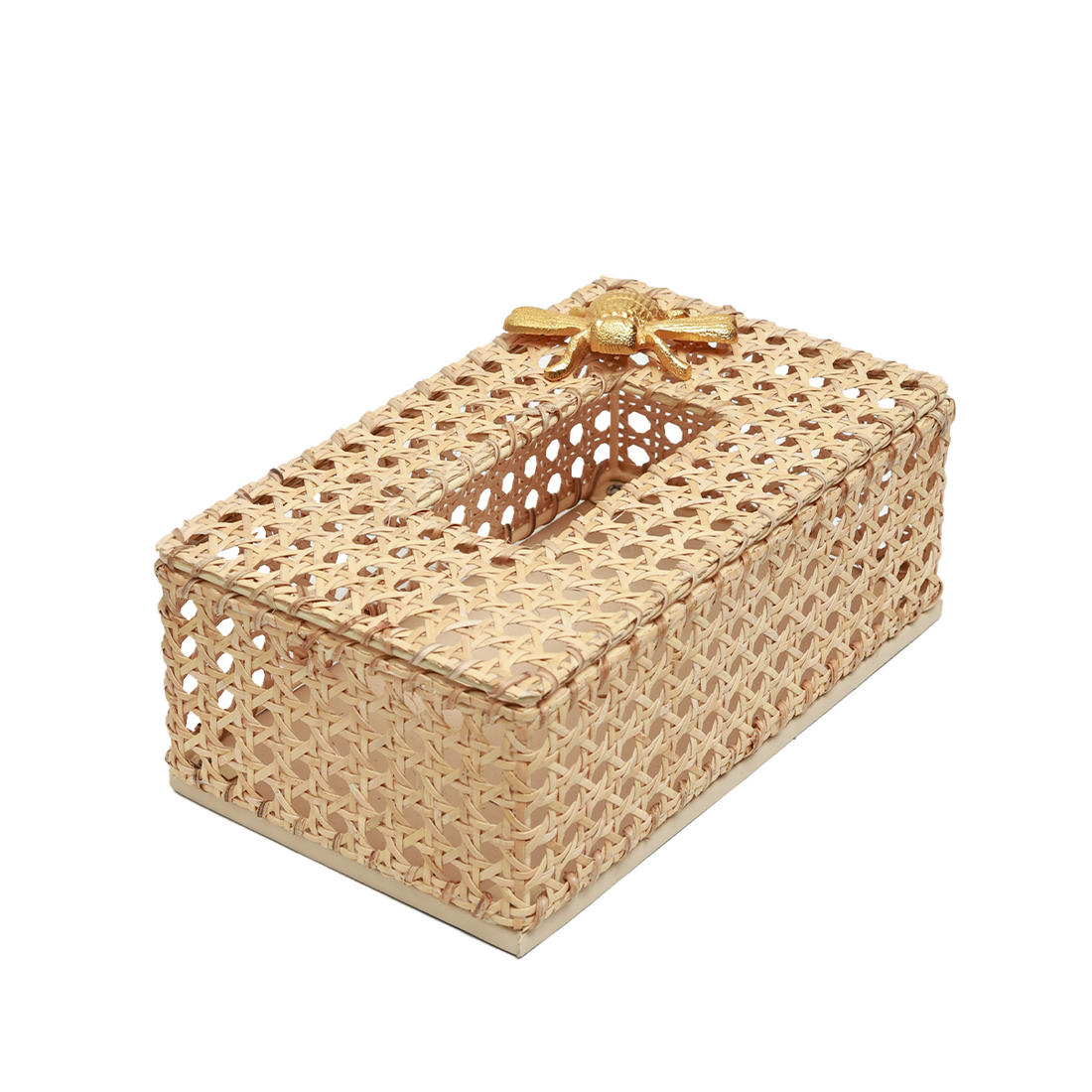 Tissue Box  Holder - Decorative Golden Bee in Rattan