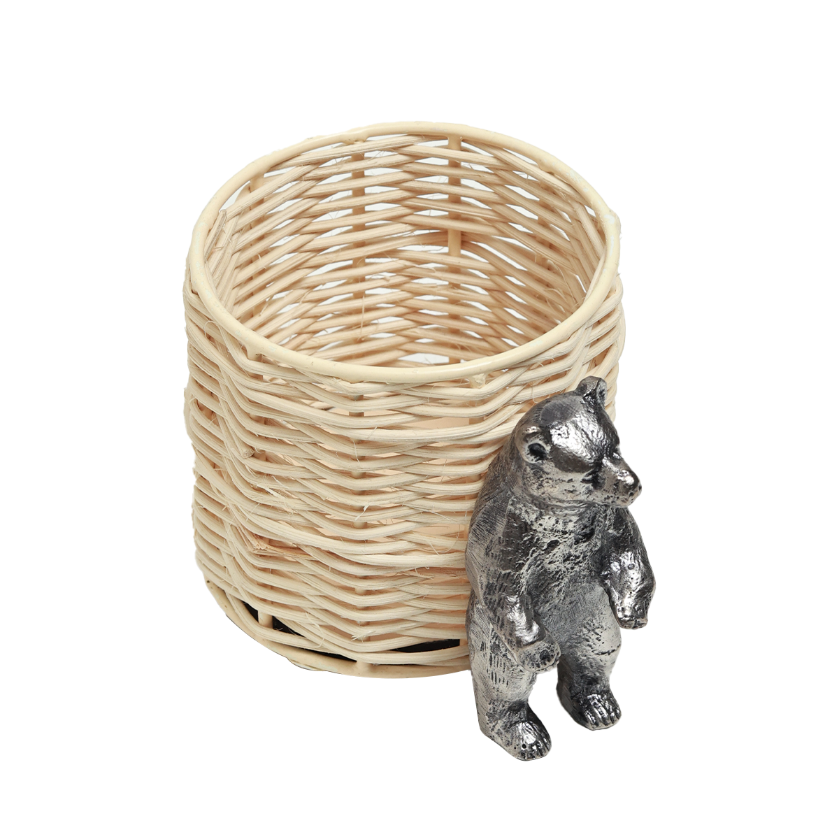 Pen Holder - Decorative Silver Bear in Rattan