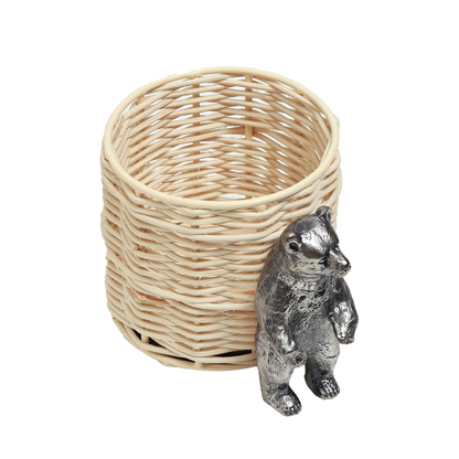 Pen Holder - Decorative Silver Bear in Rattan