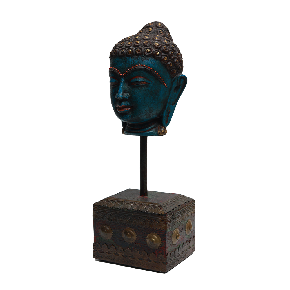 Serene Buddha Sculpture - Blue in Metal and Wood