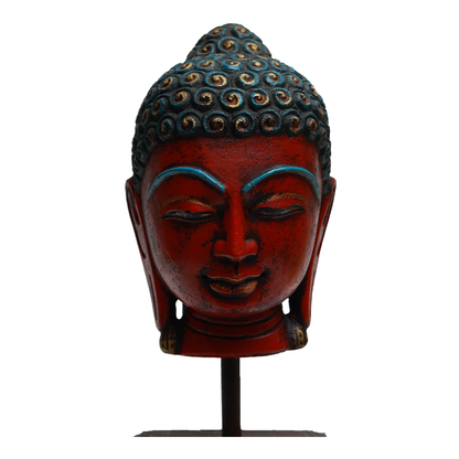 Serene Buddha Sculpture - Red in Metal and Wood