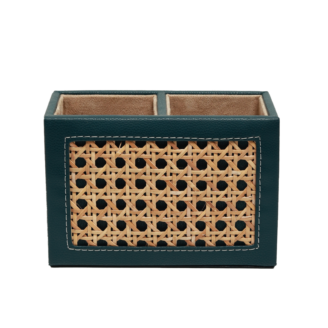 Modura Rattan Pen Stand - Rattan and Faux Leather