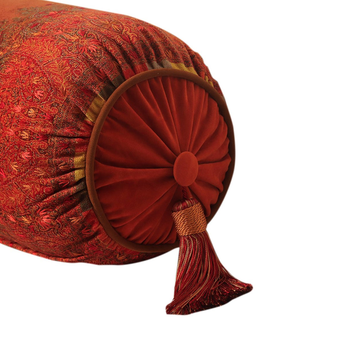 Jamawar Bolster Cushion - Rust in Shanil 28&quot; X 10&quot;
