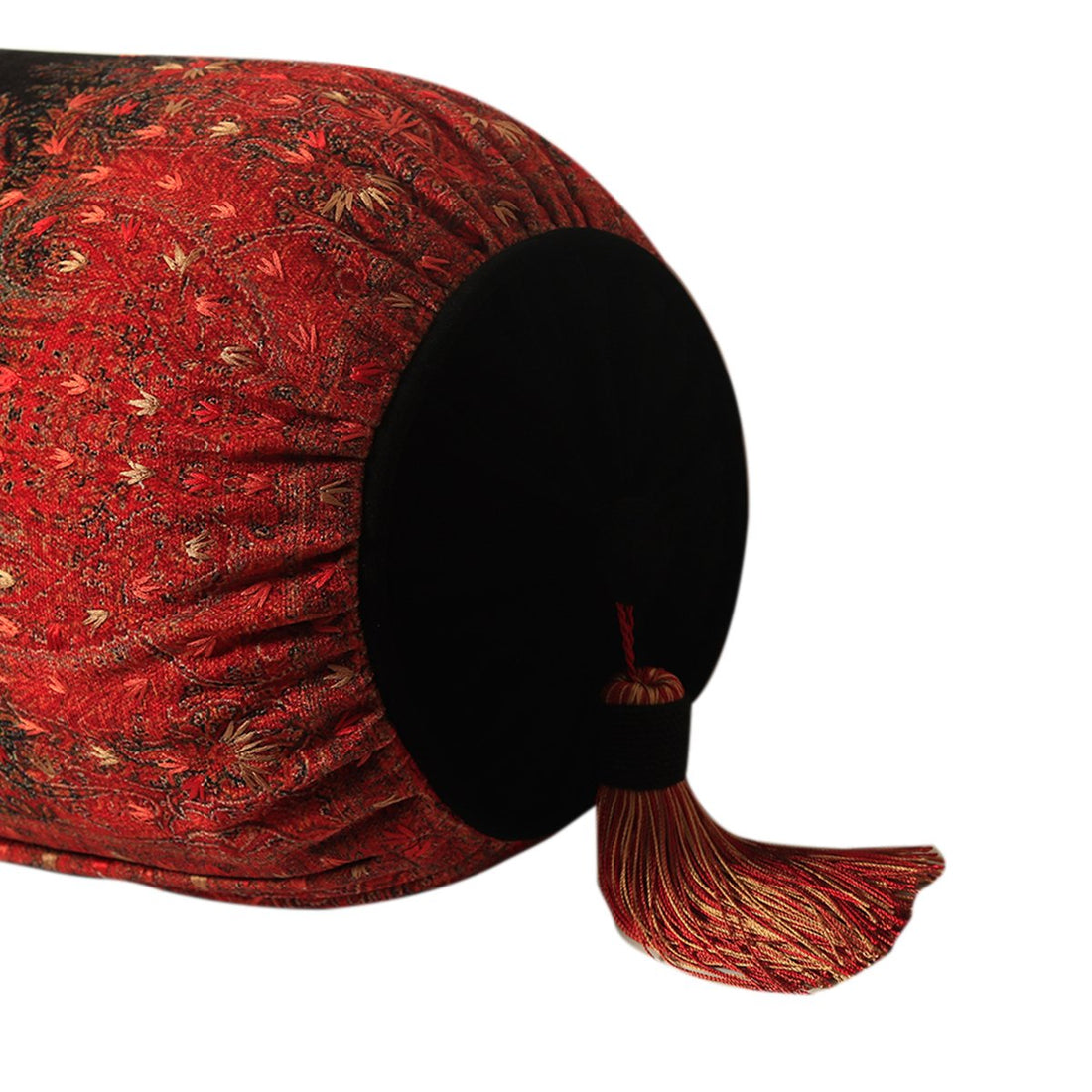 Jamawar Bolster Cushion - Black in Shanil  28&quot; X 10&quot;