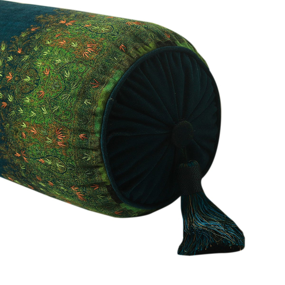 Jamawar Bolster Cushion - Blue in Shanil 28&quot; X 10&quot;