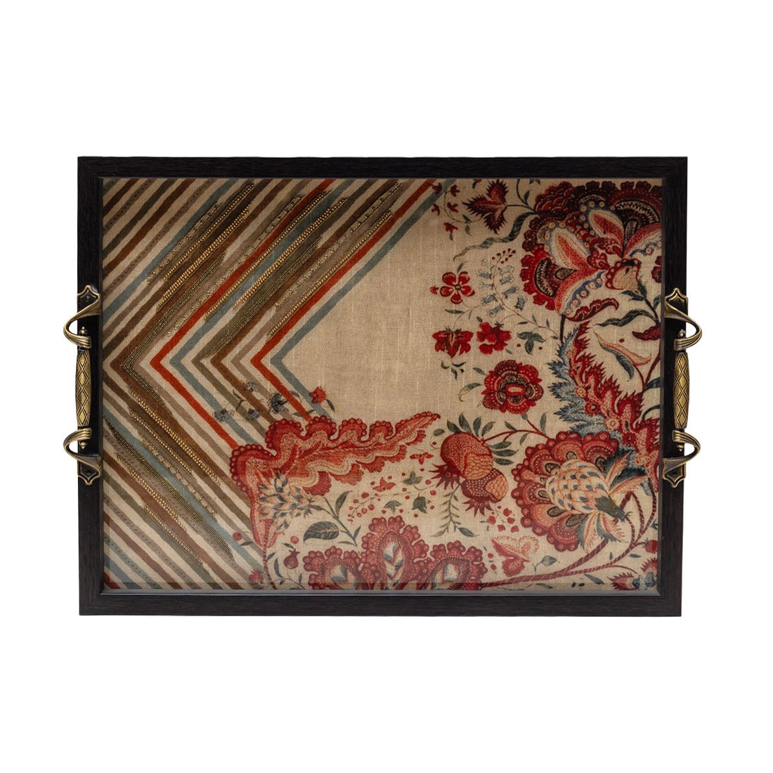 Odyssey Aaina Tray - Beige Large in Wood and Glass