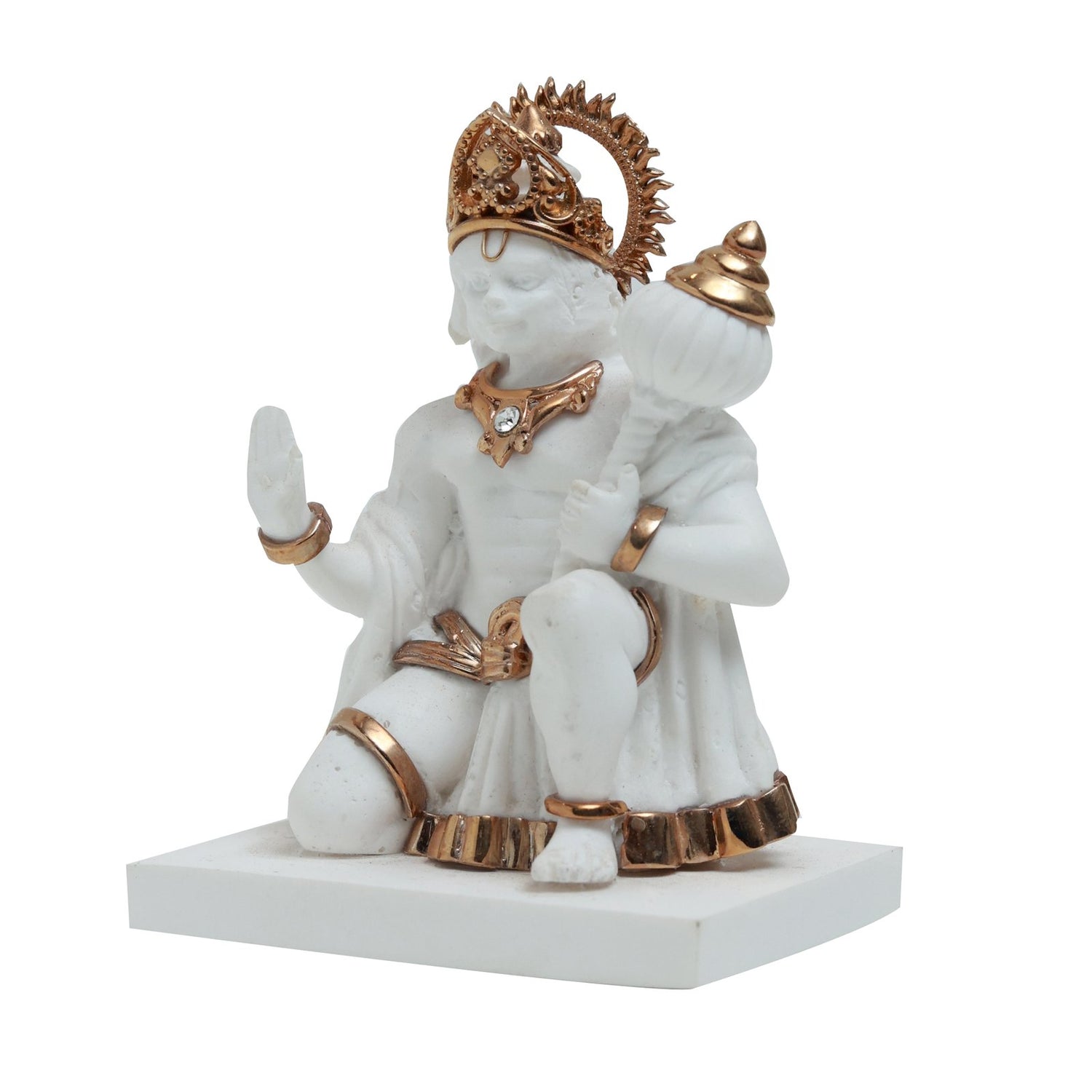 Hanuman Idol - Medium White In Resin and Gold Plated