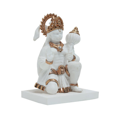 Hanuman Idol - Medium White In Resin and Gold Plated