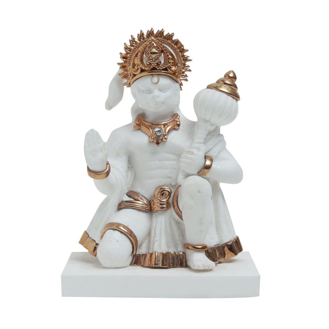 Hanuman Idol - Medium White In Resin and Gold Plated