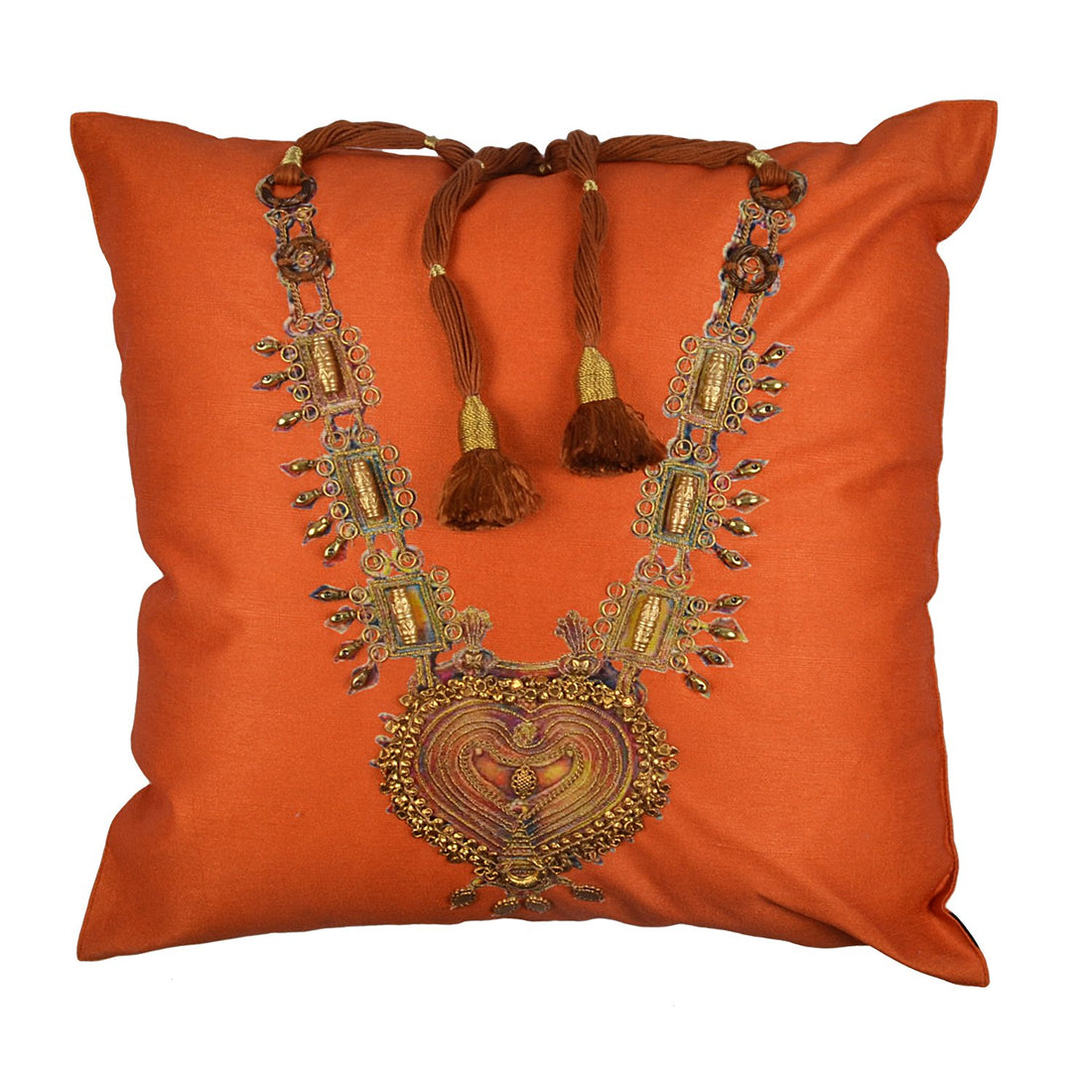 Apsara Haar Cushion Cover – Orange in Silk Blend 16&